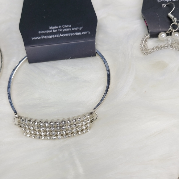 Nwt Paparazzi Silver Studded Necklace Bracelet Set - Picture 5 of 5